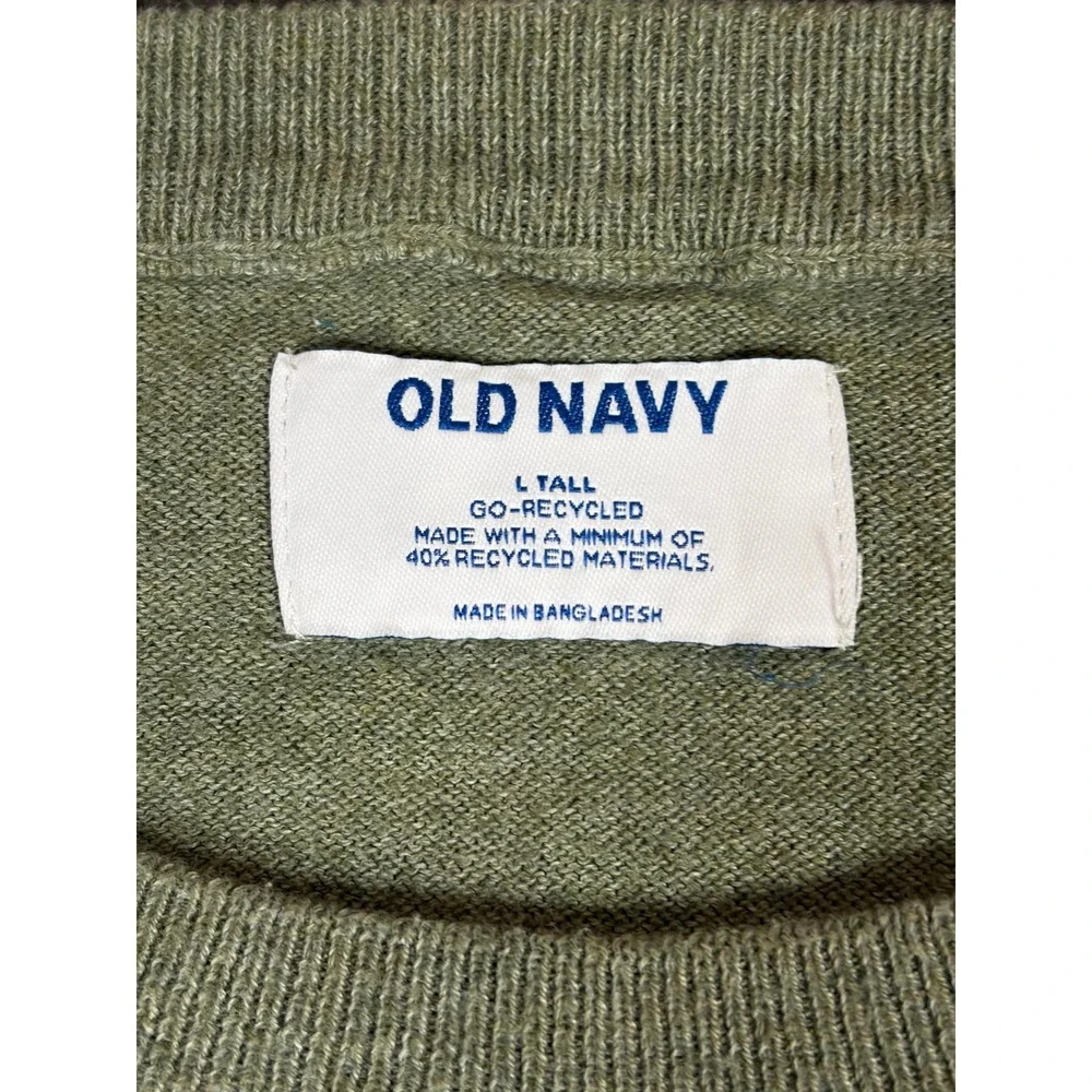 Old Navy Sweater Mens L Tall Green Striped Crew Neck Long Sleeve Go-Recycled